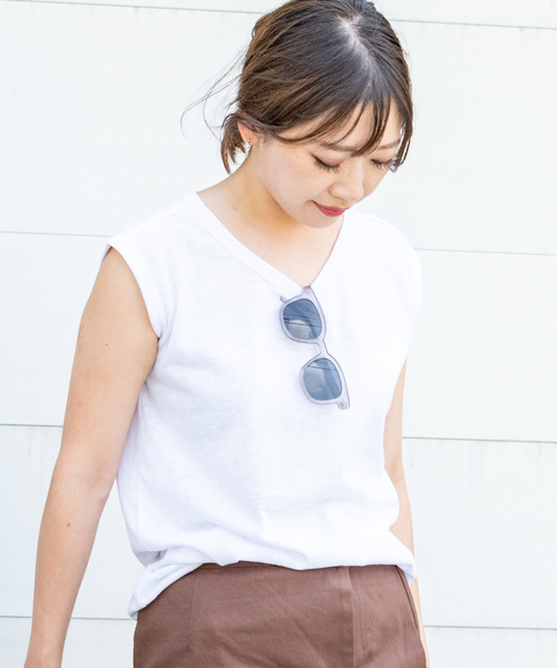 Aunt Marie's（アントマリーズ）の「AUNT MARIE'S リネンライクスラブノースリカットソー（Tシャツ/カットソー・レディース・ブラック/ブラウン/オレンジ/ホワイト/ベージュ・FREE）」の8枚目の写真