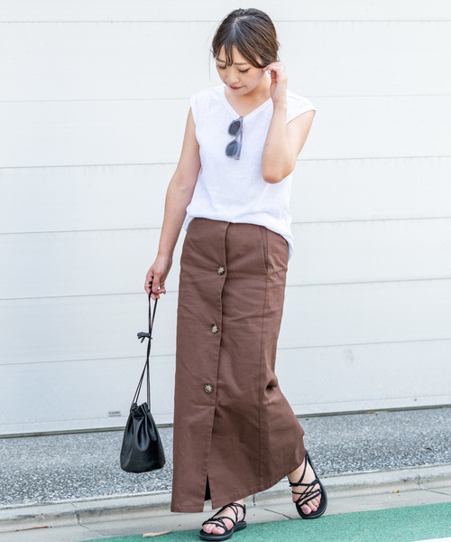 Aunt Marie's（アントマリーズ）の「AUNT MARIE'S リネンライクスラブノースリカットソー（Tシャツ/カットソー・レディース・ブラック/ブラウン/オレンジ/ホワイト/ベージュ・FREE）」の10枚目の写真