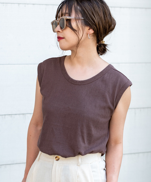 Aunt Marie's（アントマリーズ）の「AUNT MARIE'S リネンライクスラブノースリカットソー（Tシャツ/カットソー・レディース・ブラック/ブラウン/オレンジ/ホワイト/ベージュ・FREE）」の14枚目の写真