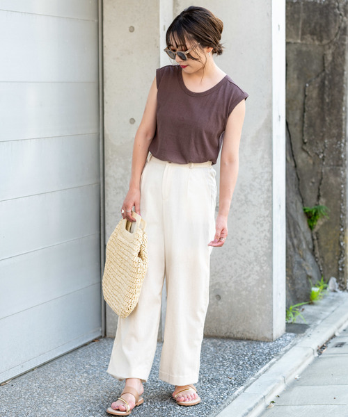 Aunt Marie's（アントマリーズ）の「AUNT MARIE'S リネンライクスラブノースリカットソー（Tシャツ/カットソー・レディース・ブラック/ブラウン/オレンジ/ホワイト/ベージュ・FREE）」の15枚目の写真