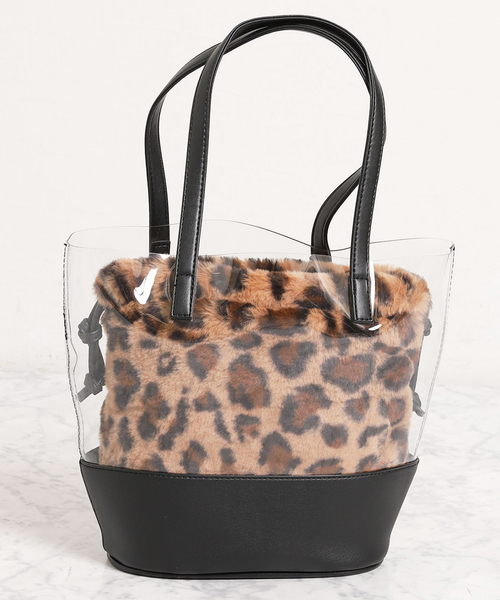 on the day(オンザデイ)の「オン ザ デイ レディース:ドロー/on the day :DRAW レオパードファーポーチ付クリアトートバッグ(トートバッグ)」|ブラック