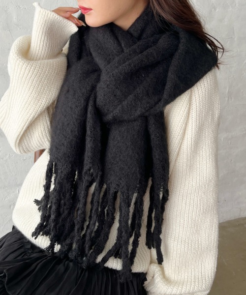 ウール ブラックマフラー フリンジ付き 楽天市場】フリンジ（素材（生地・毛糸）ウール）（マフラー・スカーフ
