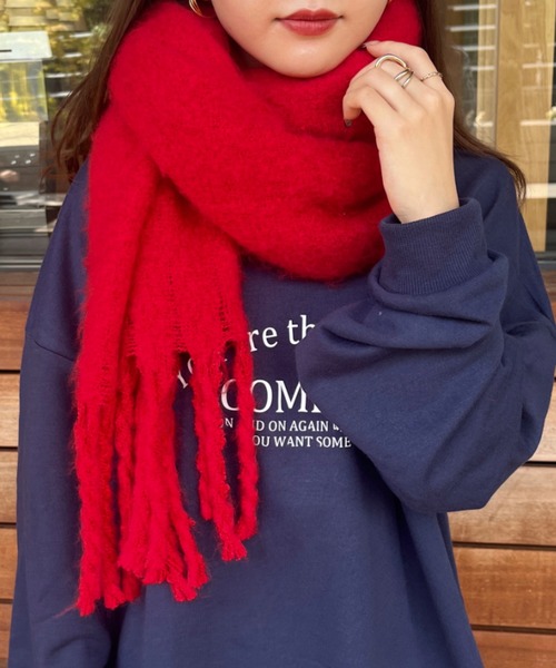 レッド モノグラム マフラー フリンジ付き レッド モノグラム マフラー フリンジ付き レッド モノグラム マフラー