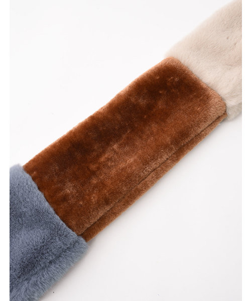 POU DOU DOU(プードゥドゥ)の「パッチワークファーマフラー(マフラー・レディース・グレー/アイボリー・8)」の14枚目の写真