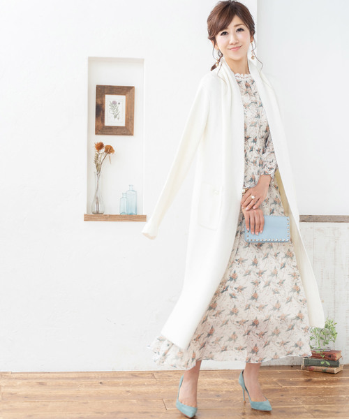 Prima Scherrer(プリマシェレル)の「レース スタンドカラー フラワー & ドット プリント ロング ワンピース Prima Scherrer(ワンピース・レディース・ブラック/ネイビー/アイボリー/サーモンピンク・F)」の6枚目の写真