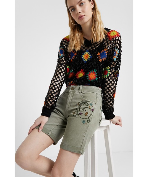 Desigual（デシグアル）の「花柄ボーホースタイルパンツ（デニムパンツ・レディース・グリーン/マルチ・2L/3L/SS/4L/S/M/L）」の6枚目の写真