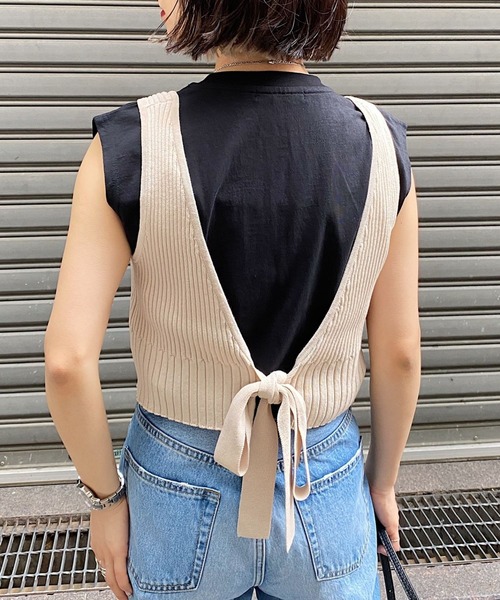 PAGEBOY（ページボーイ）の「バックリボンビスチェ（ニット/セーター・レディース・ブラック/パープル/グレイッシュベージュ・FREE）」の3枚目の写真