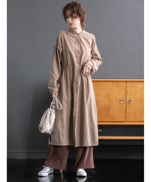 fifth（フィフス）の「ドロストデザインノーカラーシャツワンピース（ワンピース・レディース・モカ/グレー・MEDIUM）」の2枚目の写真