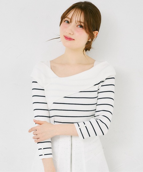 tocco closet(トッコ クローゼット)の「袖口パール付きアシメリブニットプルオーバー(ニット/セーター・レディース・ベージュ/ピンク系その他/ブラック/アイボリー/レモンイエロー/ダークブラウン/サックスブルー/ネイビー/ピンク/オレンジ/ミント/カーキ/チャコールグレー/マスタード/ボルドー/その他・M)」の1枚目の写真