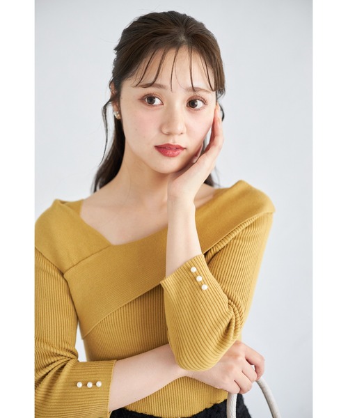 日焼け止め hiro0210 袖口パール付きアシメリブニットプルオーバー（ニット/セーター