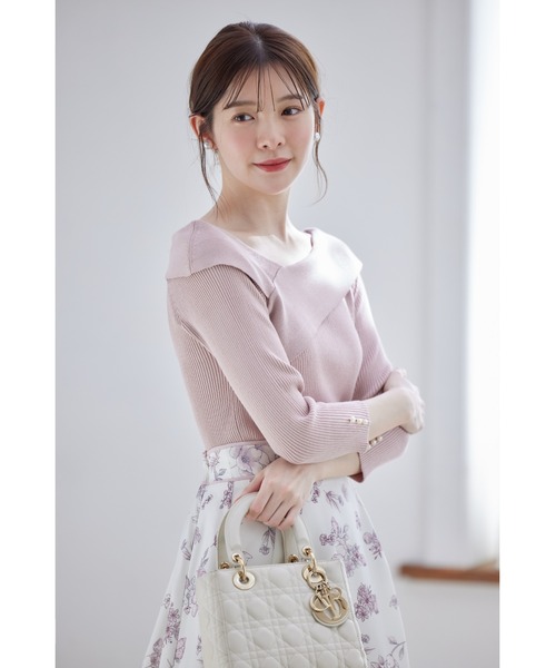 袖口パール付きアシメリブニットプルオーバー（ニット/セーター