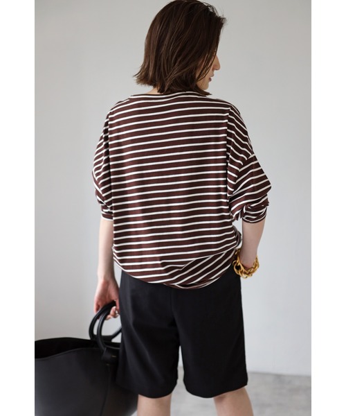 Bonjour Sagan（ボンジュールサガン）の「ドルマンスリーブボーダーカットソー（Tシャツ/カットソー・レディース・ホワイト/ブラック/ブラウン/ブルー・FREE）」の12枚目の写真