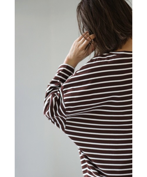 Bonjour Sagan（ボンジュールサガン）の「ドルマンスリーブボーダーカットソー（Tシャツ/カットソー・レディース・ホワイト/ブラック/ブラウン/ブルー・FREE）」の16枚目の写真