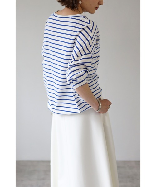 Bonjour Sagan（ボンジュールサガン）の「ドルマンスリーブボーダーカットソー（Tシャツ/カットソー・レディース・ホワイト/ブラック/ブラウン/ブルー・FREE）」の7枚目の写真