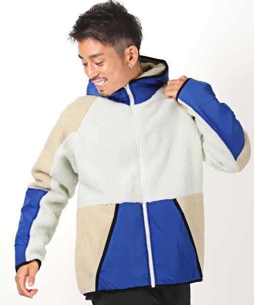 LUXSTYLE(ラグスタイル)の「ナイロン配色切替ボアジップパーカー(パーカー・メンズ・ブラック/アイボリー/ベージュ・L/XL/M)」の1枚目の写真