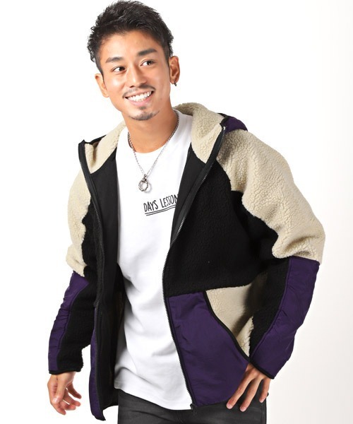 LUXSTYLE(ラグスタイル)の「ナイロン配色切替ボアジップパーカー(パーカー・メンズ・ブラック/アイボリー/ベージュ・L/XL/M)」の2枚目の写真