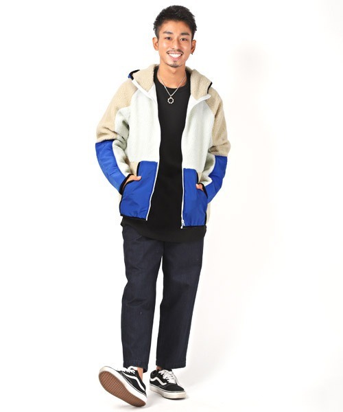 LUXSTYLE(ラグスタイル)の「ナイロン配色切替ボアジップパーカー(パーカー・メンズ・ブラック/アイボリー/ベージュ・L/XL/M)」の8枚目の写真