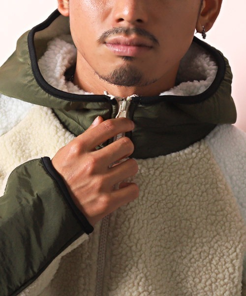 LUXSTYLE(ラグスタイル)の「ナイロン配色切替ボアジップパーカー(パーカー・メンズ・ブラック/アイボリー/ベージュ・L/XL/M)」の12枚目の写真