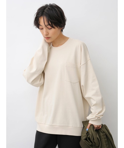 AMERICAN HOLIC（アメリカンホリック）の「ポケット付きBIGカットプルオーバー　＊（Tシャツ/カットソー・レディース・ブラック/アイボリー/ブラウン/ブルー/カーキ・M/L）」の2枚目の写真