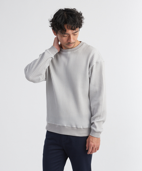 MYSELF ABAHOUSE（マイセルフアバハウス）の「【MYSELF ABAHOUSE】バーズアイ ワッフル ワイドシルエット スウェット（スウェット・メンズ・ブラック/ベージュ/グレー・46/48）」の3枚目の写真