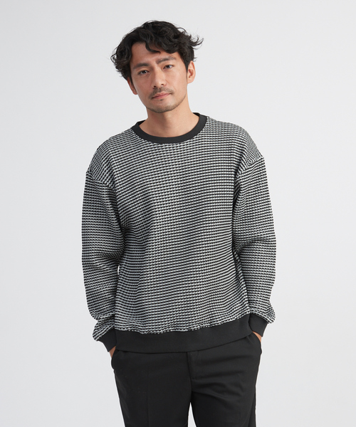 MYSELF ABAHOUSE（マイセルフアバハウス）の「【MYSELF ABAHOUSE】バーズアイ ワッフル ワイドシルエット スウェット（スウェット・メンズ・ブラック/ベージュ/グレー・46/48）」の2枚目の写真