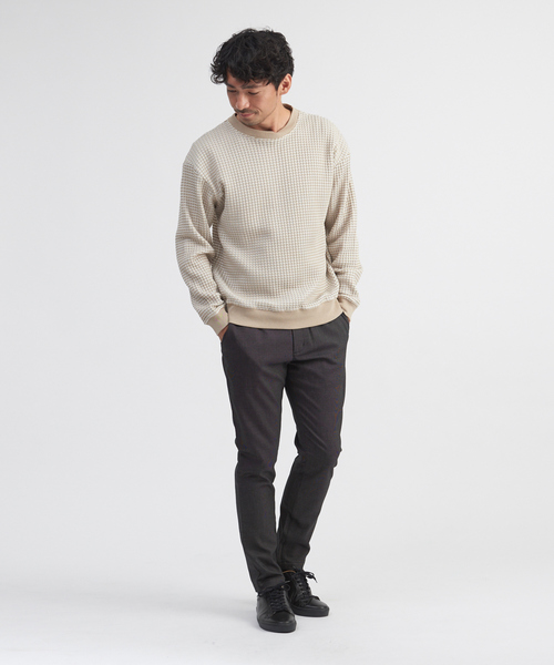 MYSELF ABAHOUSE（マイセルフアバハウス）の「【MYSELF ABAHOUSE】バーズアイ ワッフル ワイドシルエット スウェット（スウェット・メンズ・ブラック/ベージュ/グレー・46/48）」の9枚目の写真