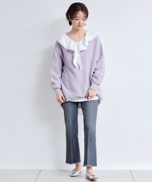 DouDou（ドゥドゥ）の「ガーター袖ボリュームプルオーバー（ニット/セーター・レディース・オフホワイト/グレイッシュベージュ/ラベンダー・FREE）」の10枚目の写真