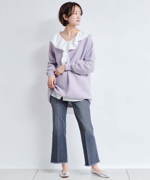 DouDou（ドゥドゥ）の「ガーター袖ボリュームプルオーバー（ニット/セーター・レディース・オフホワイト/グレイッシュベージュ/ラベンダー・FREE）」の12枚目の写真