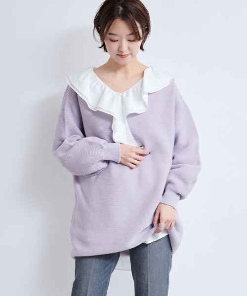 DouDou（ドゥドゥ）の「ガーター袖ボリュームプルオーバー（ニット/セーター・レディース・オフホワイト/グレイッシュベージュ/ラベンダー・FREE）」の14枚目の写真