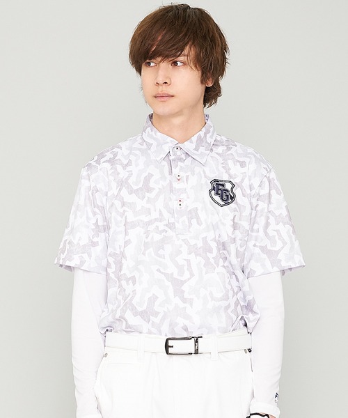 FILA(フィラ)の「【FILA GOLF/フィラゴルフ】かすれ調 カモ柄 半袖ポロシャツ/接触冷感(ポロシャツ・メンズ・ターコイズブルー/ホワイト・L/LL/M)」の1枚目の写真