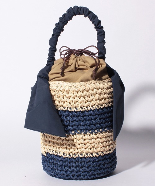 Via Demizon(ビアデミゾン)の「ボーダー柄の小ぶりの2WAYショルダーカゴバッグ(かごバッグ・レディース・ネイビー/ブラウン/カーキ・FREE)」の7枚目の写真