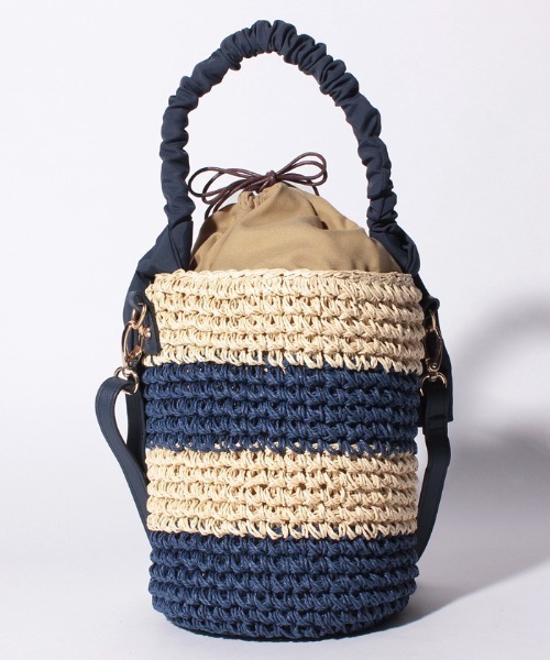 Via Demizon(ビアデミゾン)の「ボーダー柄の小ぶりの2WAYショルダーカゴバッグ(かごバッグ・レディース・ネイビー/ブラウン/カーキ・FREE)」の5枚目の写真