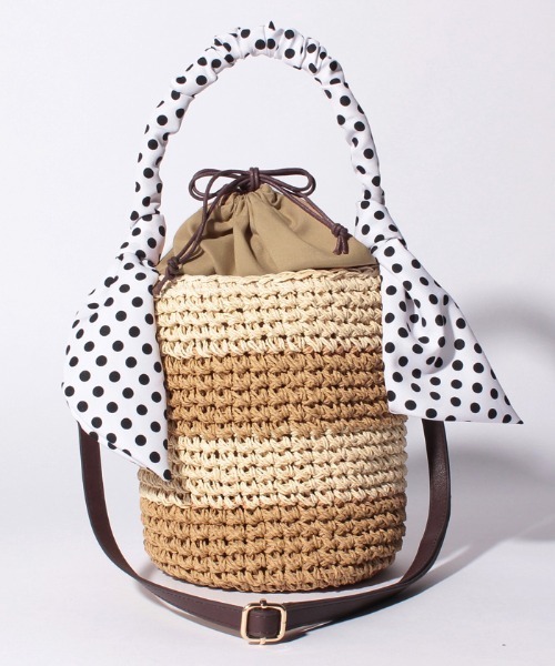 Via Demizon(ビアデミゾン)の「ボーダー柄の小ぶりの2WAYショルダーカゴバッグ(かごバッグ・レディース・ネイビー/ブラウン/カーキ・FREE)」の15枚目の写真