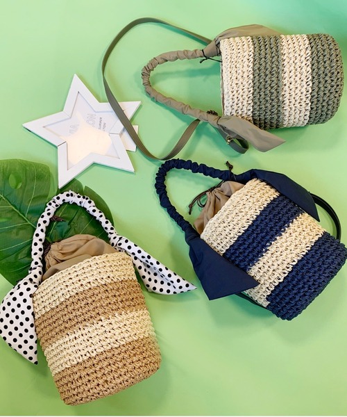 Via Demizon(ビアデミゾン)の「ボーダー柄の小ぶりの2WAYショルダーカゴバッグ(かごバッグ・レディース・ネイビー/ブラウン/カーキ・FREE)」の19枚目の写真