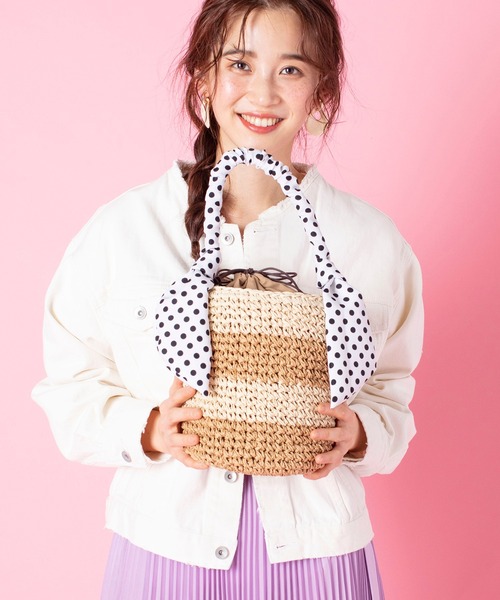 Via Demizon(ビアデミゾン)の「ボーダー柄の小ぶりの2WAYショルダーカゴバッグ(かごバッグ・レディース・ネイビー/ブラウン/カーキ・FREE)」の17枚目の写真