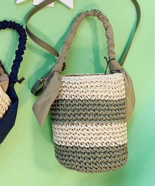 Via Demizon(ビアデミゾン)の「ボーダー柄の小ぶりの2WAYショルダーカゴバッグ(かごバッグ・レディース・ネイビー/ブラウン/カーキ・FREE)」の20枚目の写真