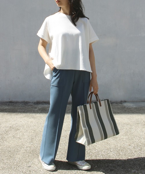 LAVEANGE（ラビアンジェ）の「[A4サイズ対応][2WAY] ストライプトートバッグ /ショルダーバッグ（トートバッグ・レディース・ブラック/ベージュ/グリーン・FREE）」の7枚目の写真