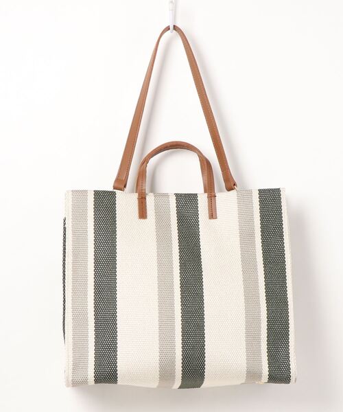 LAVEANGE（ラビアンジェ）の「[A4サイズ対応][2WAY] ストライプトートバッグ /ショルダーバッグ（トートバッグ・レディース・ブラック/ベージュ/グリーン・FREE）」の20枚目の写真