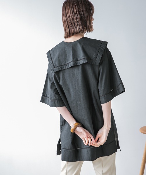 A part by(アパートバイ)の「コットンビックカラー2WAYブラウス 948733(シャツ/ブラウス・レディース・ブラック/オフホワイト/グリーン系その他4・FREE)」の9枚目の写真