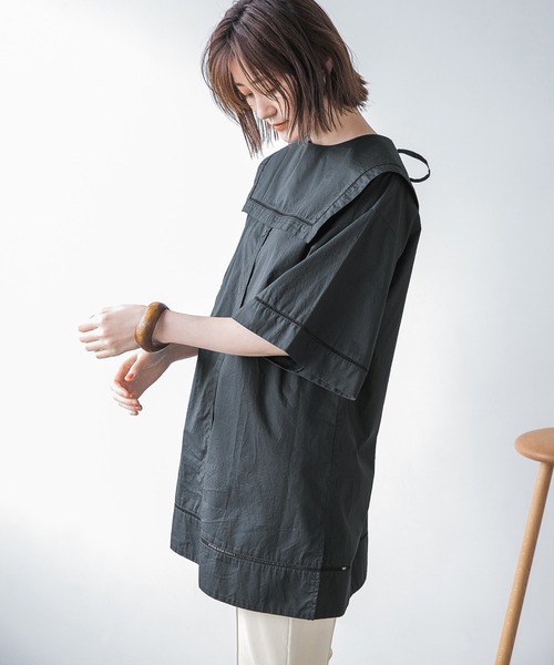 A part by(アパートバイ)の「コットンビックカラー2WAYブラウス 948733(シャツ/ブラウス・レディース・ブラック/オフホワイト/グリーン系その他4・FREE)」の12枚目の写真