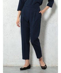 リネンライク　麻調　セットアップ　Wゴムテーパードパンツ　ネイビー/グレー