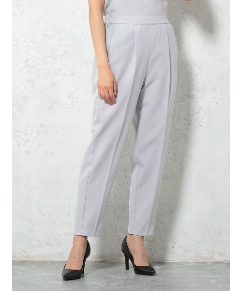 Perfect Suit FActory（パーフェクトスーツファクトリー）の「リネンライク　麻調　セットアップ　Wゴムテーパードパンツ　ネイビー/グレー（スーツパンツ・レディース・ネイビー/ライトグレー・L/M）」の2枚目の写真