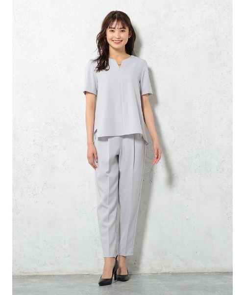 Perfect Suit FActory（パーフェクトスーツファクトリー）の「リネンライク　麻調　セットアップ　Wゴムテーパードパンツ　ネイビー/グレー（スーツパンツ・レディース・ネイビー/ライトグレー・L/M）」の15枚目の写真