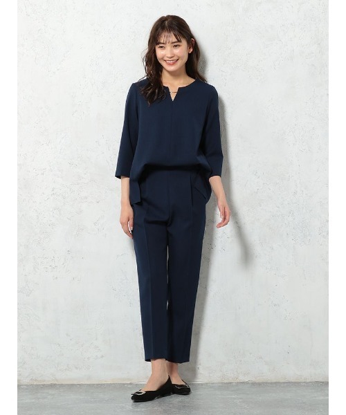 Perfect Suit FActory（パーフェクトスーツファクトリー）の「リネンライク　麻調　セットアップ　Wゴムテーパードパンツ　ネイビー/グレー（スーツパンツ・レディース・ネイビー/ライトグレー・L/M）」の22枚目の写真