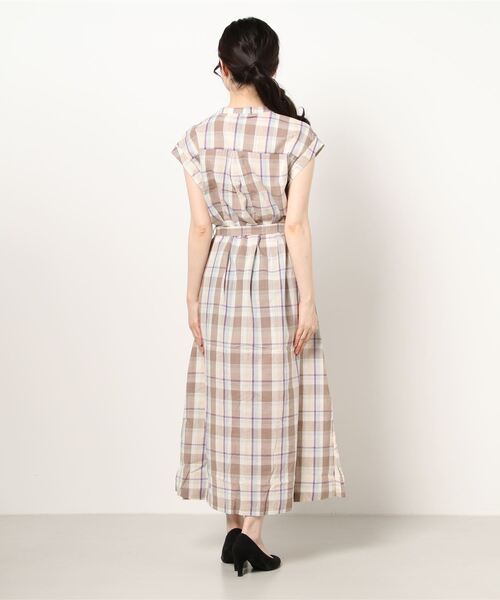 Te chichi TERRASSE（テチチテラス）の「綿麻マドラスチェック前開きワンピース（ワンピース・レディース・ブルー/ブラック/モカ・ﾌﾘ-）」の5枚目の写真
