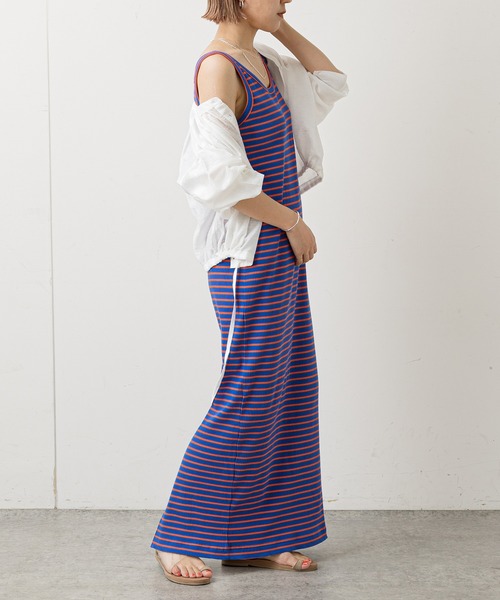 Omekashi(オメカシ)の「テレコボーダーノースリーブワンピース(ワンピース・レディース・グリーン/ブルー/ブラウン・38/36)」の4枚目の写真