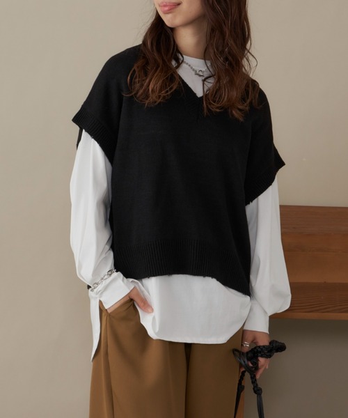 AIC.(エーアイシー)の「カットロンT×ダメージニットベストセット(ニット/セーター・レディース・チャコールグレー/ブラック/オフホワイト・FREE)」の2枚目の写真
