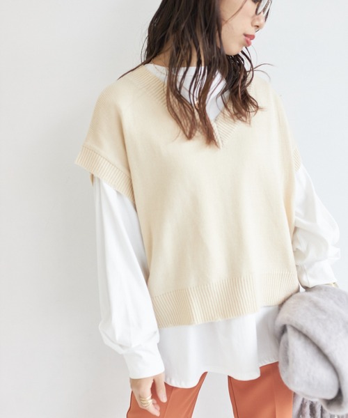 AIC.(エーアイシー)の「カットロンT×ダメージニットベストセット(ニット/セーター・レディース・チャコールグレー/ブラック/オフホワイト・FREE)」の15枚目の写真