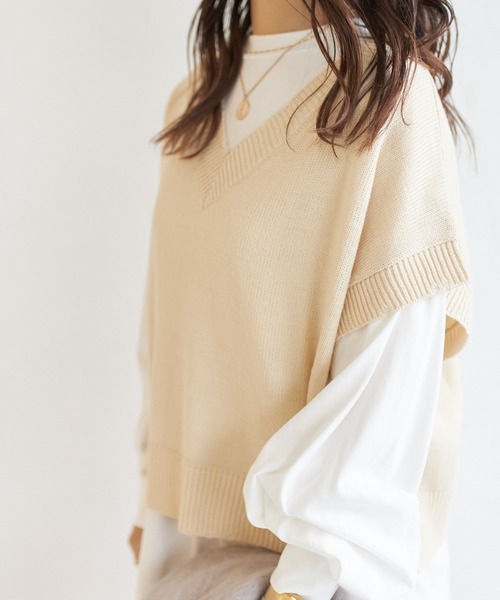 AIC.(エーアイシー)の「カットロンT×ダメージニットベストセット(ニット/セーター・レディース・チャコールグレー/ブラック/オフホワイト・FREE)」の10枚目の写真