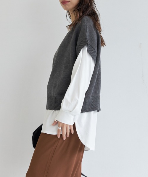 AIC.(エーアイシー)の「カットロンT×ダメージニットベストセット(ニット/セーター・レディース・チャコールグレー/ブラック/オフホワイト・FREE)」の20枚目の写真